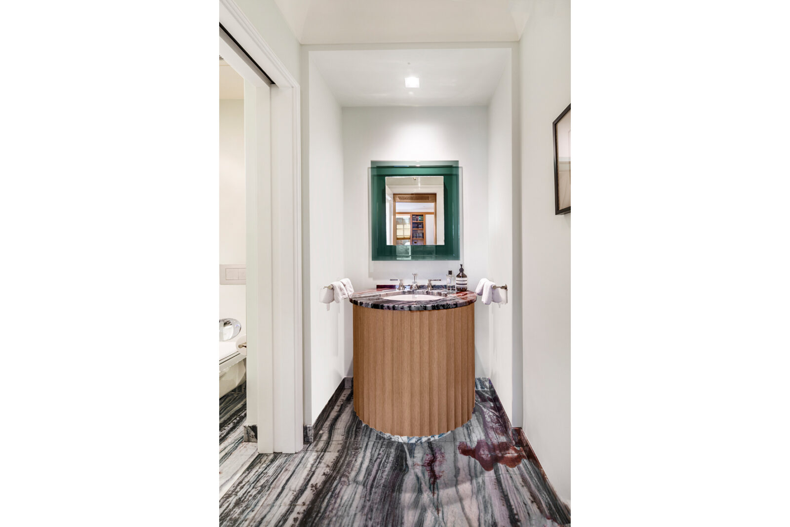 powder room with a fluted vanity inside 1000 Park Avenue, Apt 2A