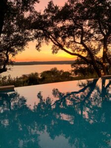 austin sunset in front of swimming pool