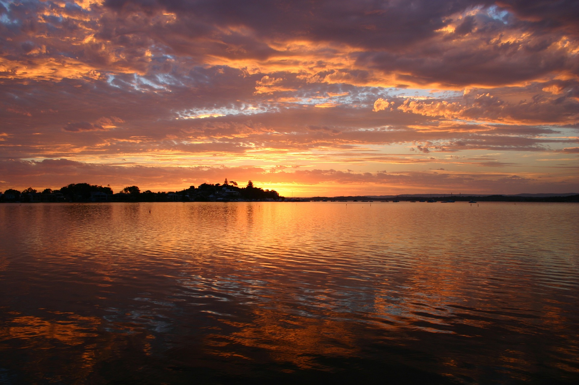 orange sun setting over the water in australia