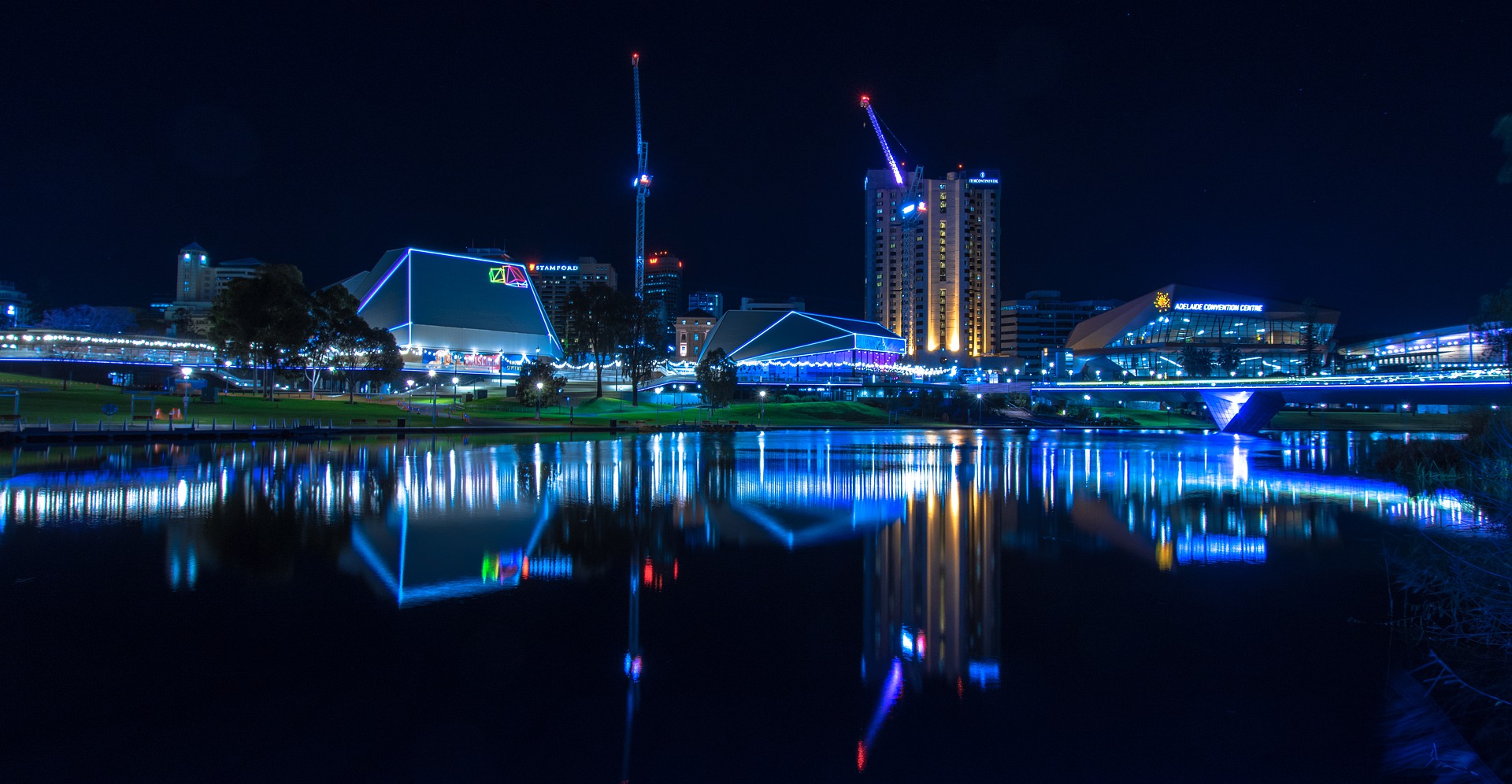 adelaide skyline at night with neon lights