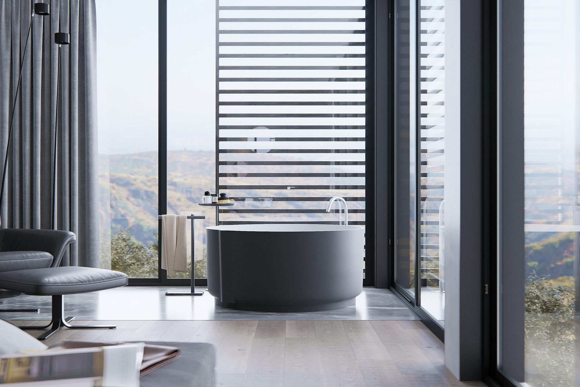 modern bathroom with walls of glass