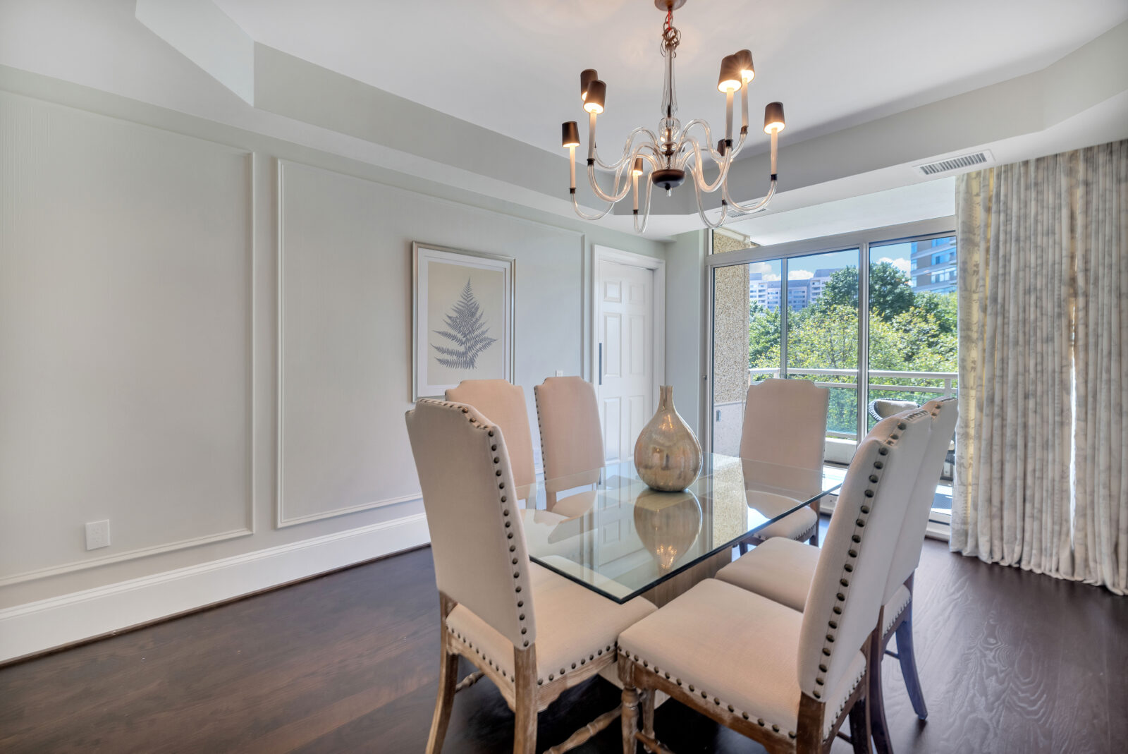 interior view of a dining room with minimalist millwork.
