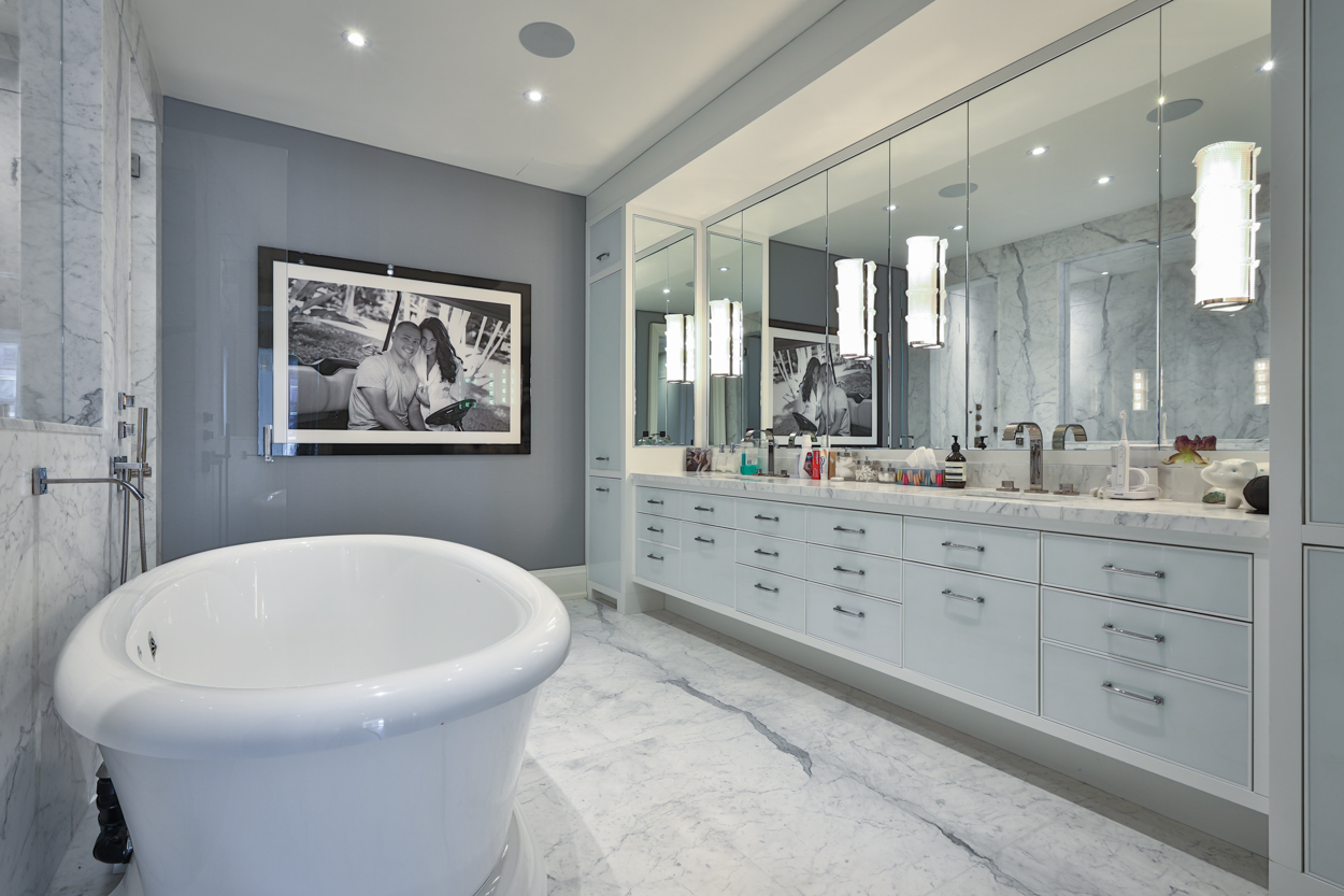 Interior view of a freestanding bathtub.