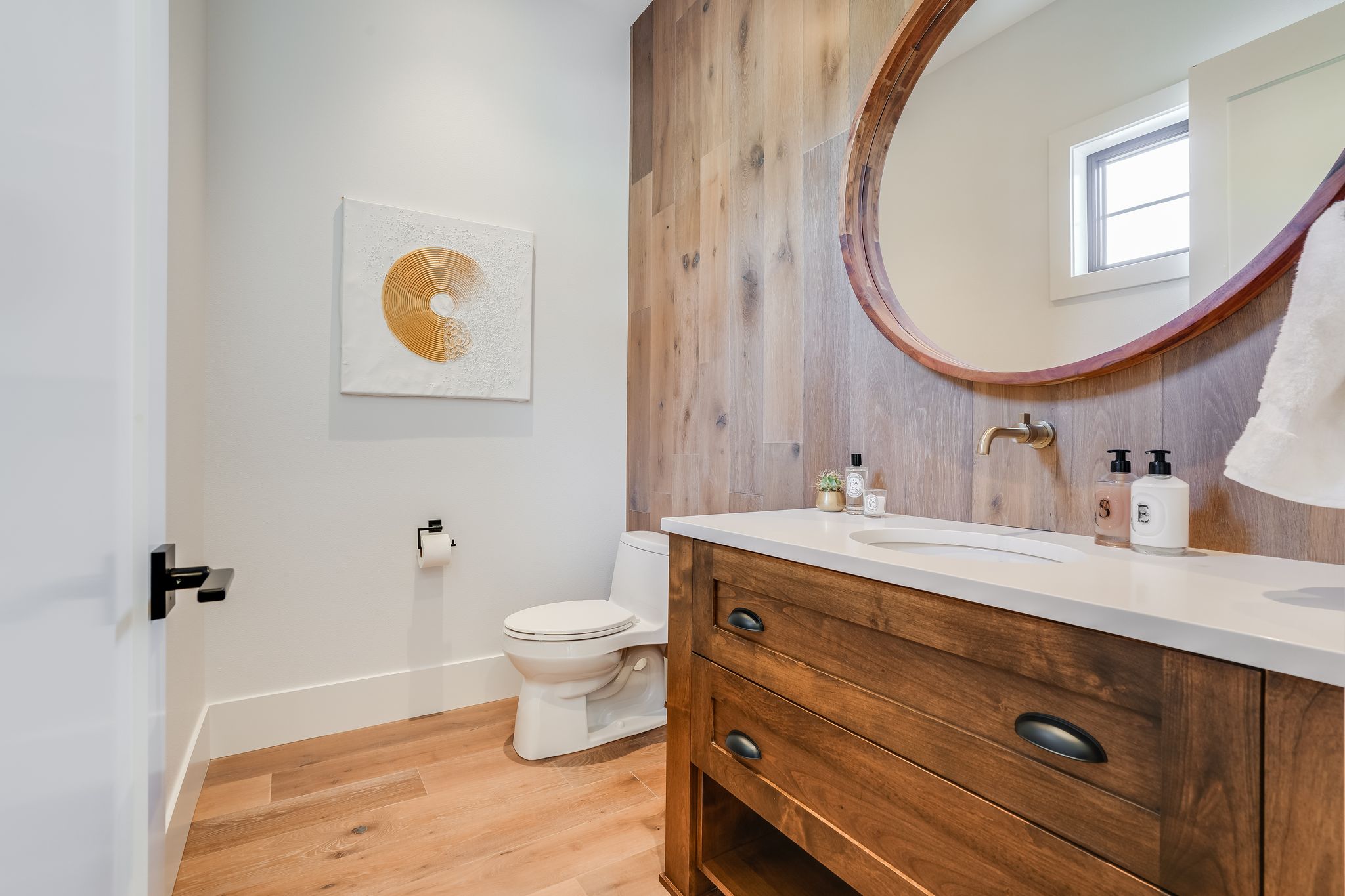 interior view of a bathroom with a mounted faucet