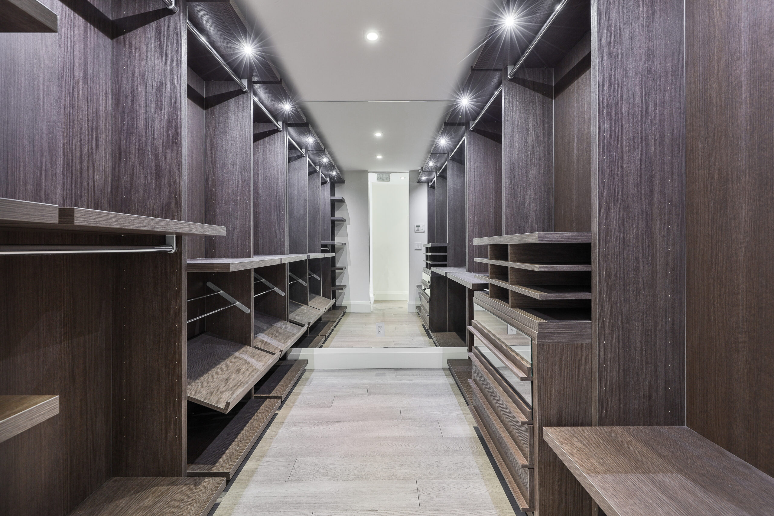 Interior view of the custom walk in closet.