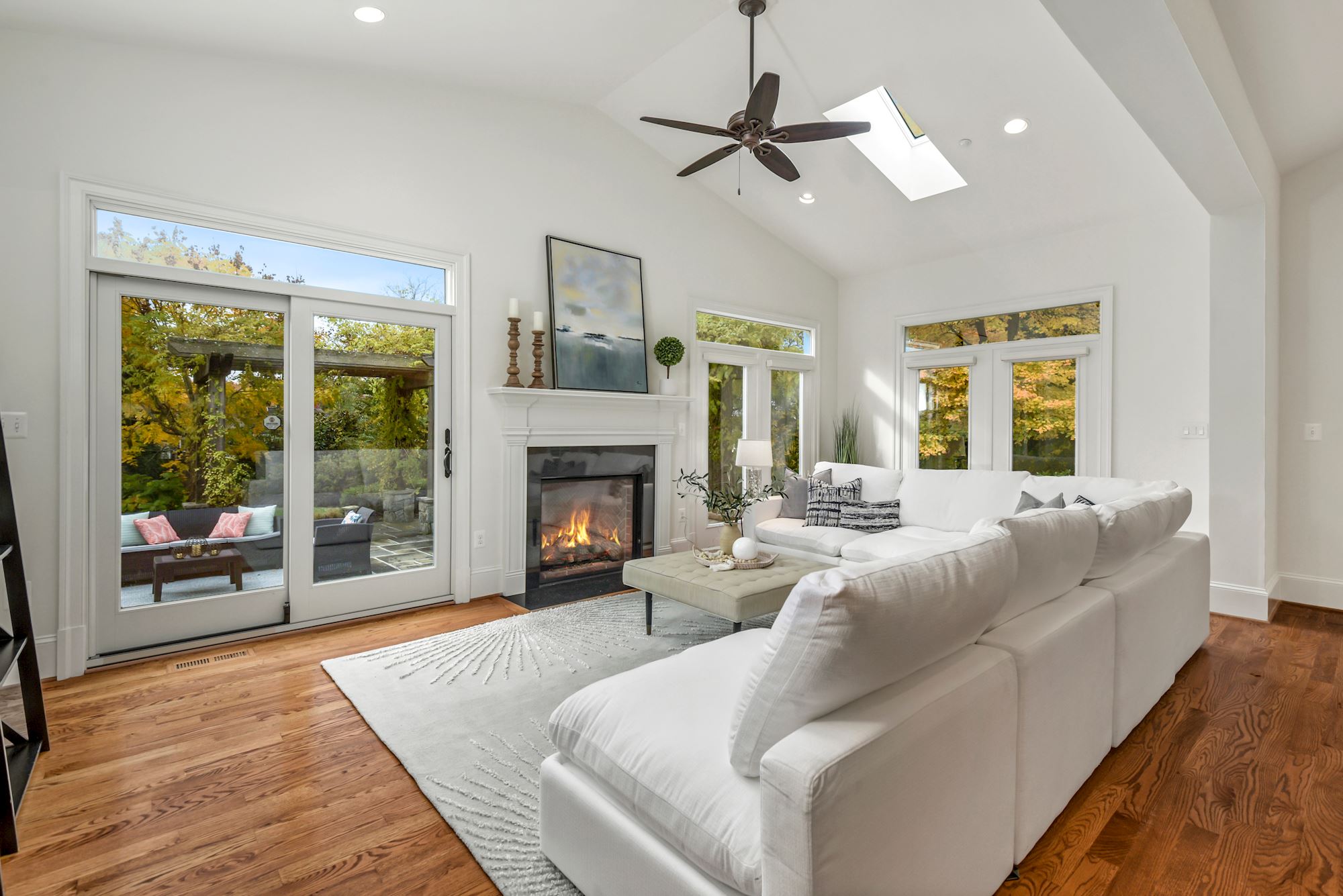 Interior view of a living room with a fireplace
