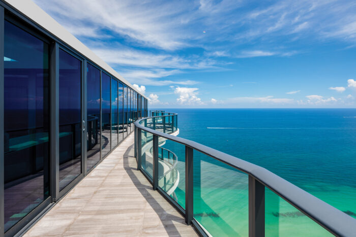 Floor to ceiling windows in this luxury Miami high-rise.